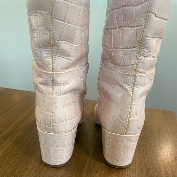 Sophia Webster Pink Croc-Embossed Knee-High Boots - Picture 10 of 10